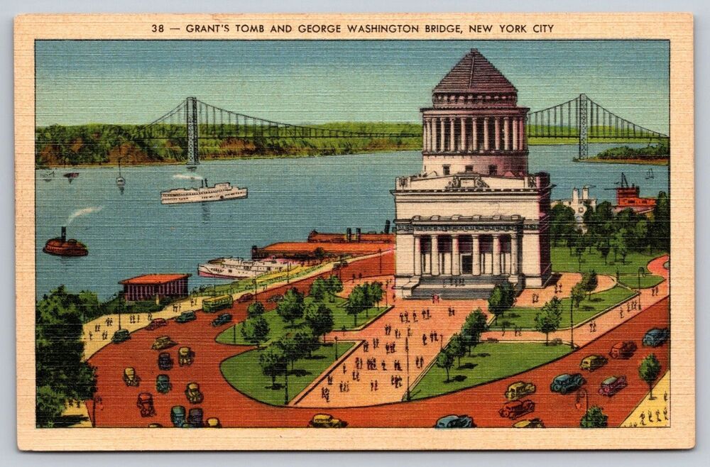 Vintage Linen Postcard Grant's Tomb & George Washington Bridge NYC Unused #38